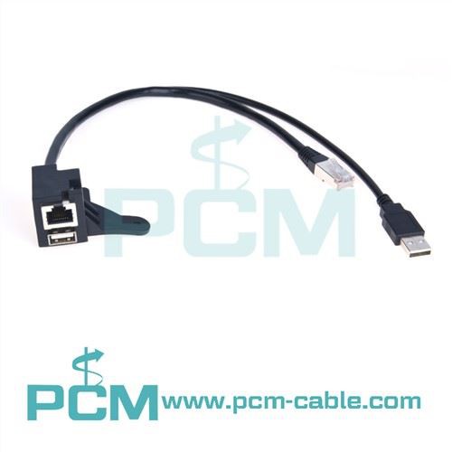 Dviejų prievadų USB A RJ45 prisukamas skydelio tvirtinimo ilginimo kabelis