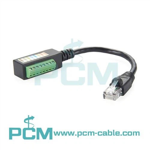 RJ45 kištukas iki 8 padėčių šoninio gnybtų bloko adapterio sujungimo kabelis