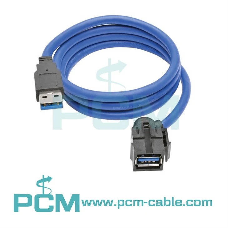 USB 3.0 „Keystone“ plokštės tvirtinimo movos ilginimo kabelis kampu